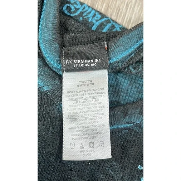 Women's Harley Davidson Blue Ombré Embelled Long Sleeve Size XL Y2K Moto FL - Picture 5 of 7